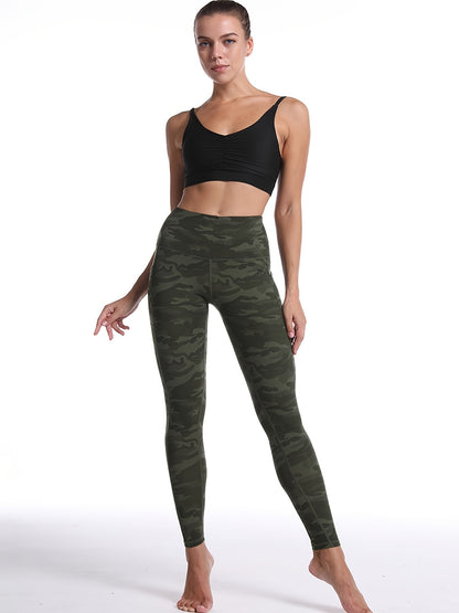 Women's Activewear: Stretchy Camo Print High Waist Pocket Leggings with Breathable Sweat Absorption & Ankle Length - Perfect for Sports! For Fall & Winter