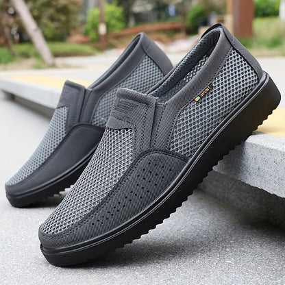 Men's Breathable Mesh Sneakers - MD Sole with Low-Top Design - Lightweight Non-Slip Running Shoes for Walking, Training & Casual Wear - Black & Gray - Lace-Up Closure - Fabric Upper & Insole - Comfortable Fabric Lining - Walk