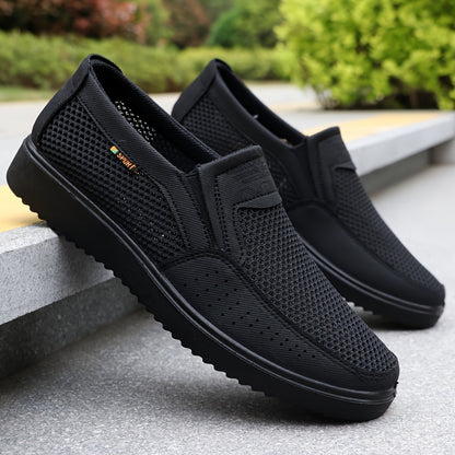 Men's Breathable Mesh Sneakers - MD Sole with Low-Top Design - Lightweight Non-Slip Running Shoes for Walking, Training & Casual Wear - Black & Gray - Lace-Up Closure - Fabric Upper & Insole - Comfortable Fabric Lining - Walk