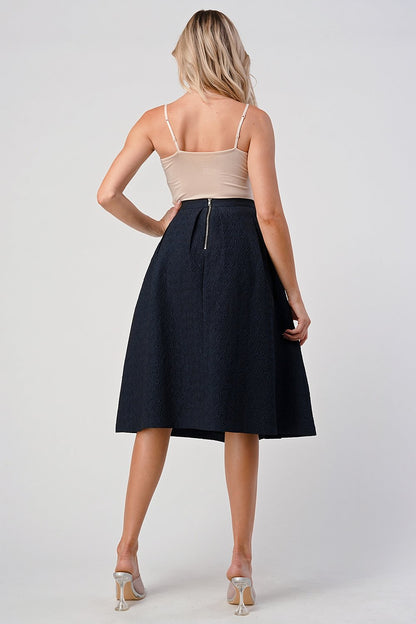 Textured Pleated A-Line Midi Skirt