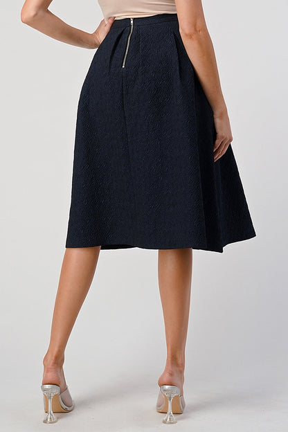 Textured Pleated A-Line Midi Skirt