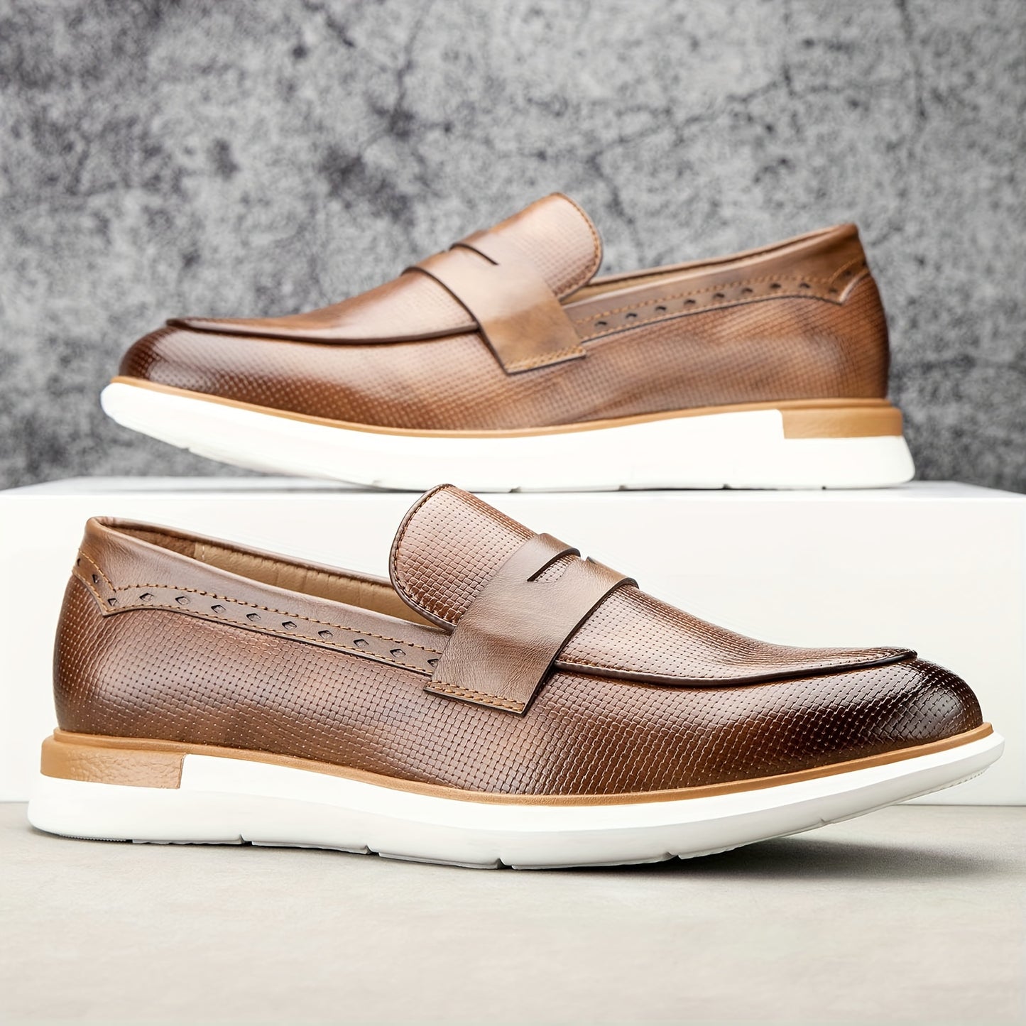 Mens Microfiber Synthetic Leather Loafers - Comfortable Slip-On Shoes with PU Insole, Round Toe, and TPR Sole for Casual, Party, Street Wear - All-Season Fashionable Shoes for Men