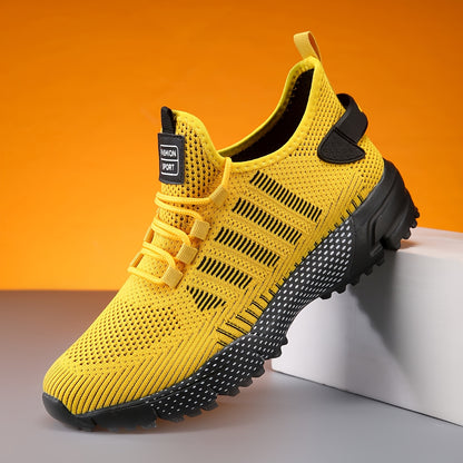 1 Pair of Men's Casual Sneakers Available in 3 Colors, Featuring Geometric Texture Fabric with Lace-up Closure, Durable MD Sole, Breathable Upper, Suitable for All Seasons