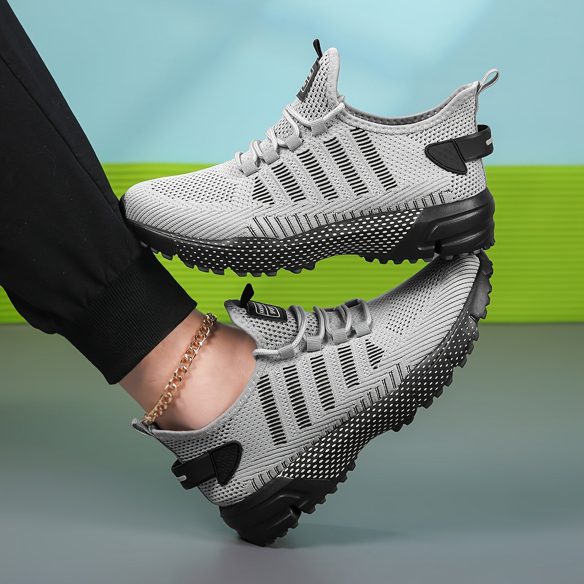 1 Pair of Men's Casual Sneakers Available in 3 Colors, Featuring Geometric Texture Fabric with Lace-up Closure, Durable MD Sole, Breathable Upper, Suitable for All Seasons