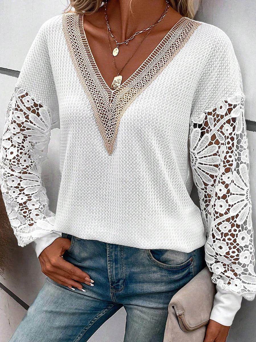 Pullover V-neck Long Sleeve Top