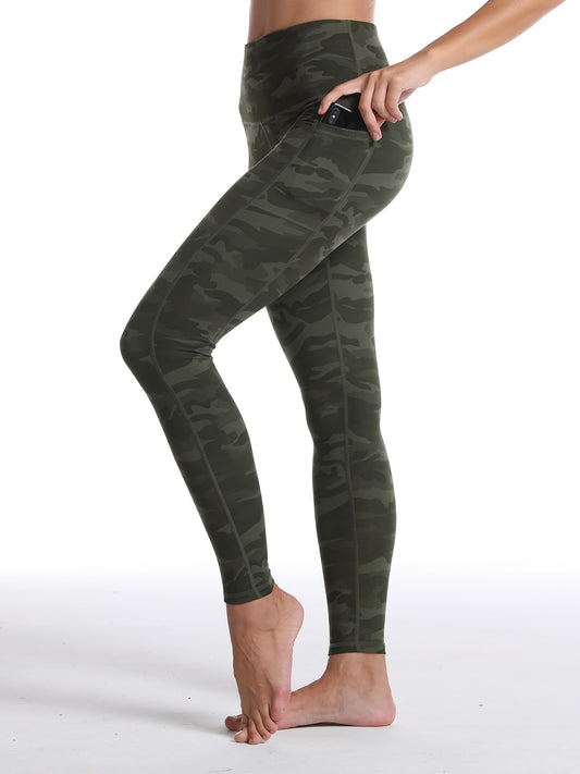Women's Activewear: Stretchy Camo Print High Waist Pocket Leggings with Breathable Sweat Absorption & Ankle Length - Perfect for Sports! For Fall & Winter