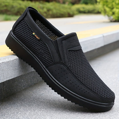 Men's Breathable Mesh Sneakers - MD Sole with Low-Top Design - Lightweight Non-Slip Running Shoes for Walking, Training & Casual Wear - Black & Gray - Lace-Up Closure - Fabric Upper & Insole - Comfortable Fabric Lining - Walk