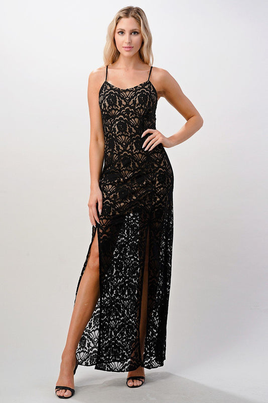 Elegant Black Lace Maxi Dress
