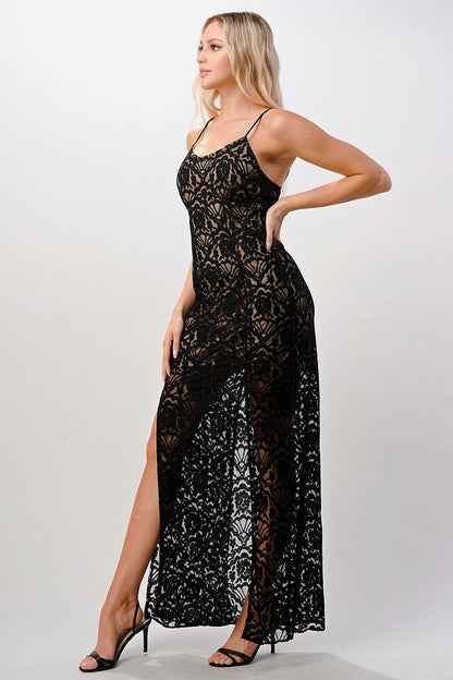 Elegant Black Lace Maxi Dress