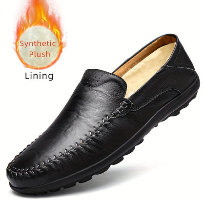 [CLOHOO, Leather Business Shoes] CLOHOO Men's Slip-On Business Casual Shoes | Breathable Second-Layer Leather Upper, Comfortable PU Lining & Rubber Sole, All-Season Versatile for Office, Travel & Vacation - Black, Refined App