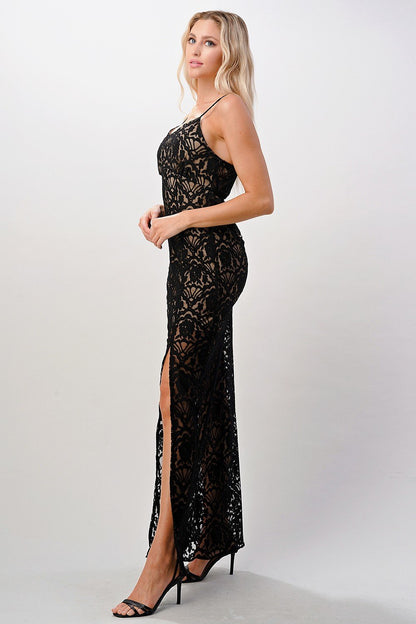 Elegant Black Lace Maxi Dress