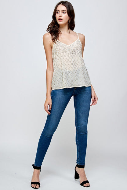 Embellished Spaghetti Strap Camisole Top