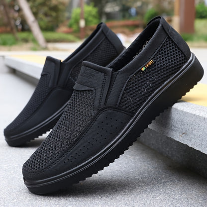 Men's Breathable Mesh Sneakers - MD Sole with Low-Top Design - Lightweight Non-Slip Running Shoes for Walking, Training & Casual Wear - Black & Gray - Lace-Up Closure - Fabric Upper & Insole - Comfortable Fabric Lining - Walk
