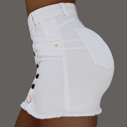 BKLD 2019 New Fashion Summer Women Single Breasted Pockets Stretchy Jeans Skirt High Waist Bodycon Skinny Denim Short Mini Skirt
