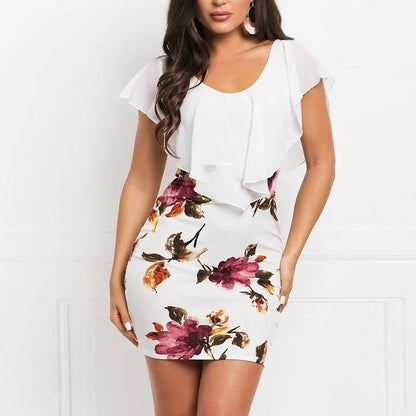 Dress Women Summer 2023 Sexy Floral Printing Splicing Printed Slim Mini O Neck Dresses Casual Vestidos ZCQZ9