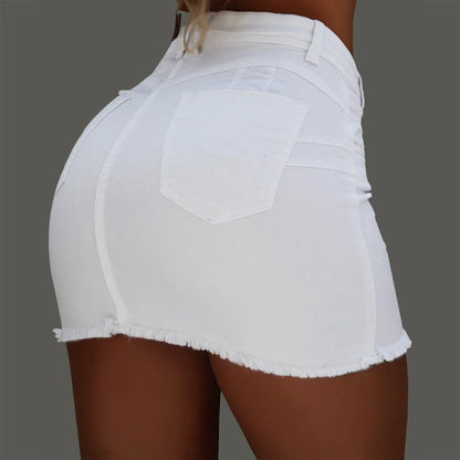 BKLD 2019 New Fashion Summer Women Single Breasted Pockets Stretchy Jeans Skirt High Waist Bodycon Skinny Denim Short Mini Skirt