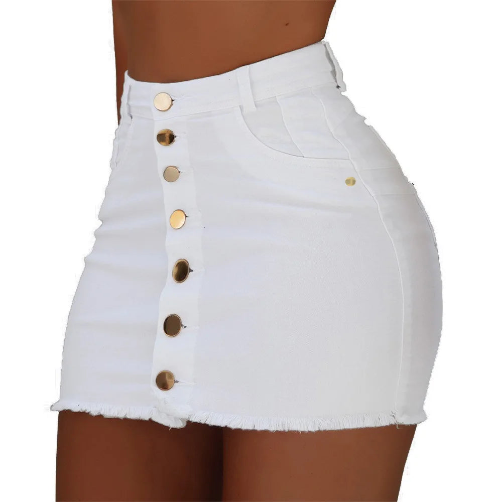 BKLD 2019 New Fashion Summer Women Single Breasted Pockets Stretchy Jeans Skirt High Waist Bodycon Skinny Denim Short Mini Skirt