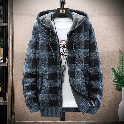Plaid Wool Hooded Cardigan