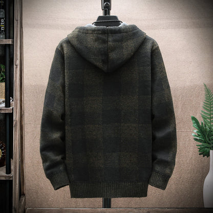 Plaid Wool Hooded Cardigan