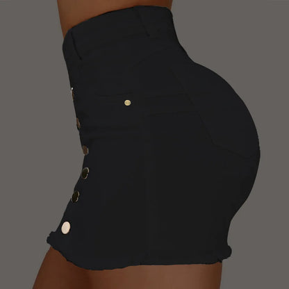BKLD 2019 New Fashion Summer Women Single Breasted Pockets Stretchy Jeans Skirt High Waist Bodycon Skinny Denim Short Mini Skirt