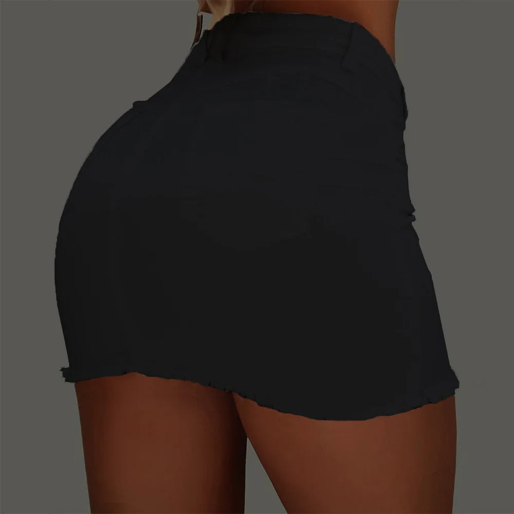 BKLD 2019 New Fashion Summer Women Single Breasted Pockets Stretchy Jeans Skirt High Waist Bodycon Skinny Denim Short Mini Skirt