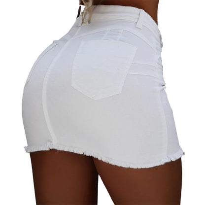 BKLD 2019 New Fashion Summer Women Single Breasted Pockets Stretchy Jeans Skirt High Waist Bodycon Skinny Denim Short Mini Skirt