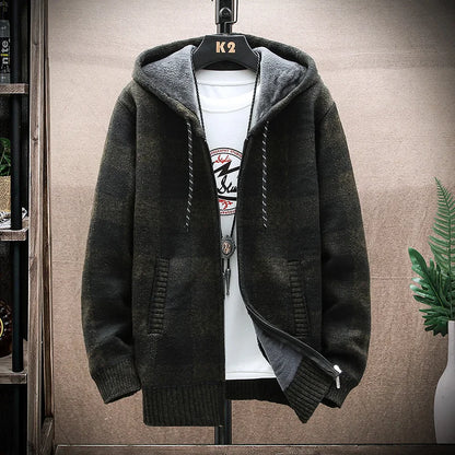Plaid Wool Hooded Cardigan