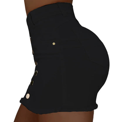 BKLD 2019 New Fashion Summer Women Single Breasted Pockets Stretchy Jeans Skirt High Waist Bodycon Skinny Denim Short Mini Skirt