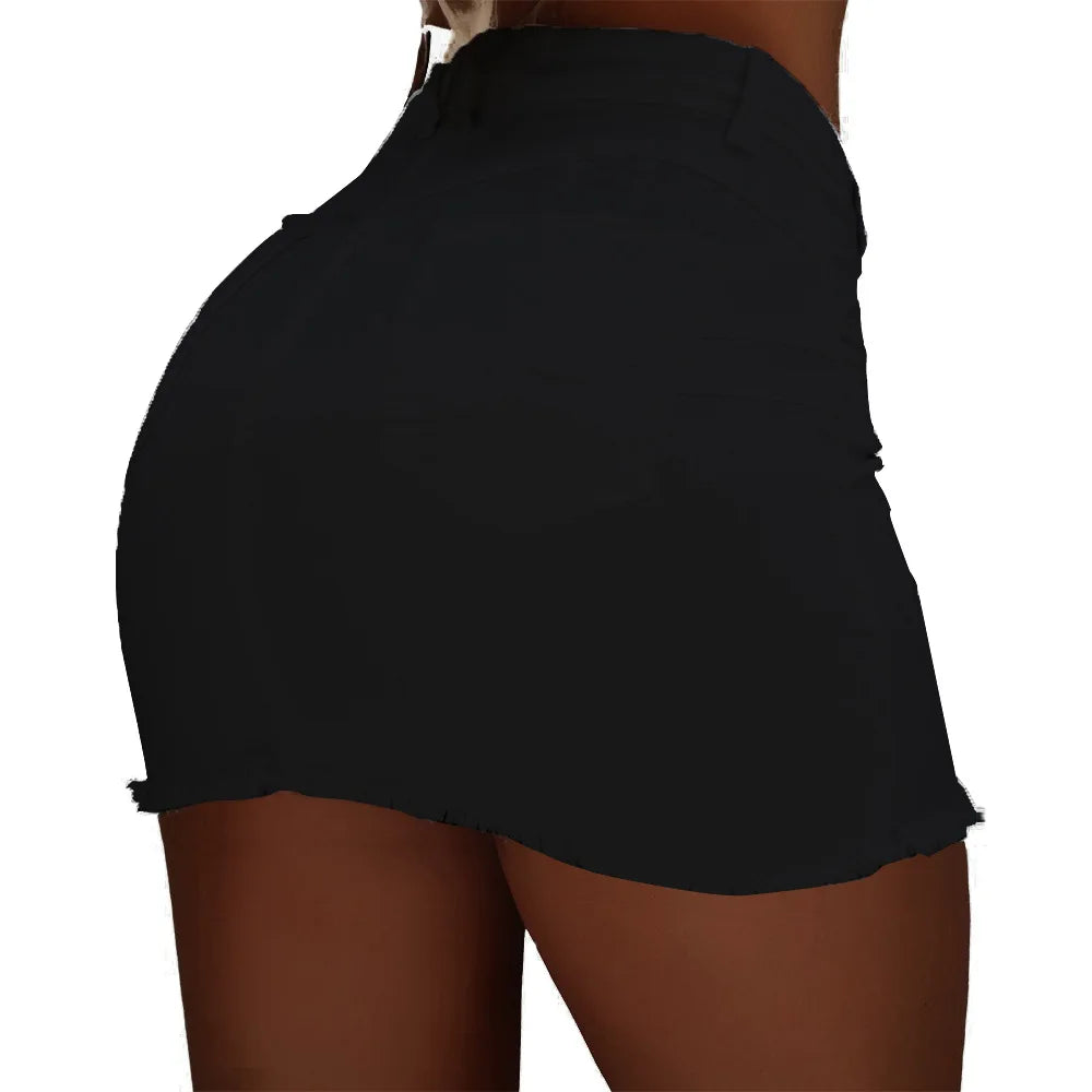 BKLD 2019 New Fashion Summer Women Single Breasted Pockets Stretchy Jeans Skirt High Waist Bodycon Skinny Denim Short Mini Skirt