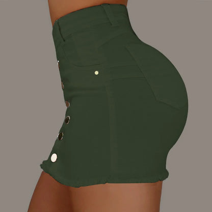 BKLD 2019 New Fashion Summer Women Single Breasted Pockets Stretchy Jeans Skirt High Waist Bodycon Skinny Denim Short Mini Skirt