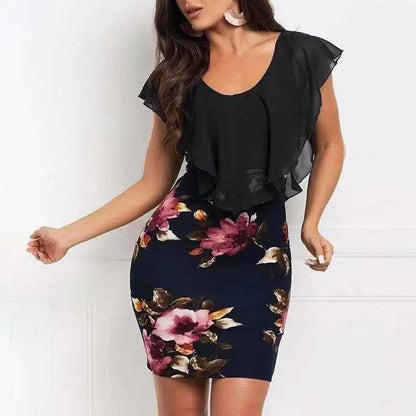Dress Women Summer 2023 Sexy Floral Printing Splicing Printed Slim Mini O Neck Dresses Casual Vestidos ZCQZ9