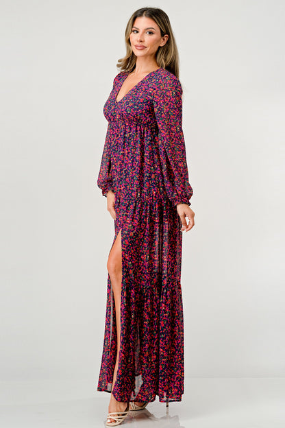 V-Neck Floral Maxi Dress