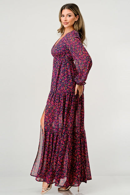 V-Neck Floral Maxi Dress