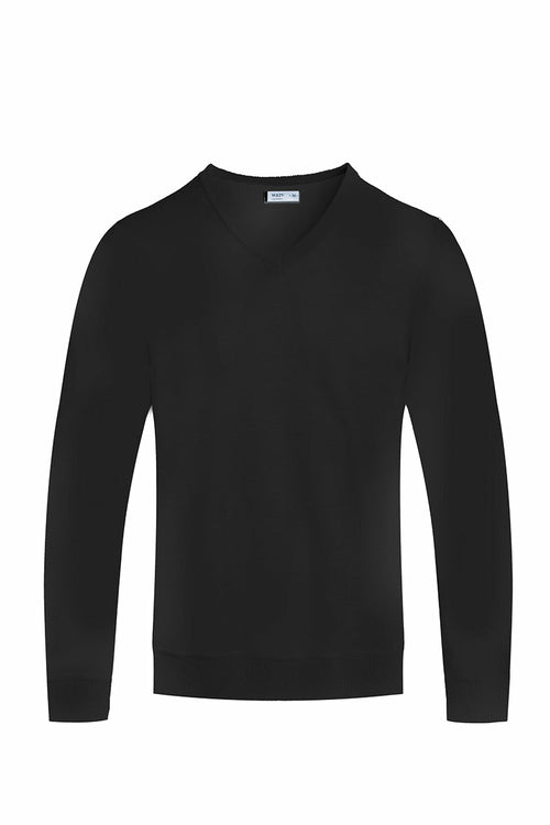 Solid V neck Knit Pullover Sweatshirt