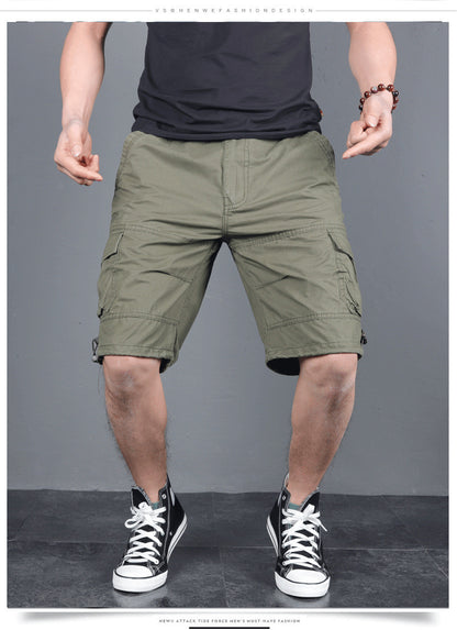 Summer Men's Multi-Pocket Workwear Shorts Small Zipper Shorts Loose Casual Pants Mid-Pants Large Pants with Loose Waist