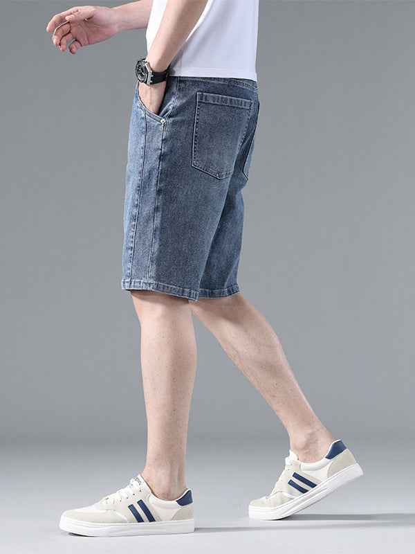 Fashionable and Cool Denim Shorts for Men in Summer New Versatile Straight Casual Trendy Brand Design Five-Quarter Pants for Men