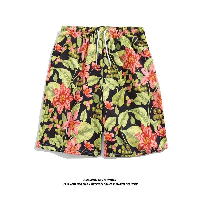 Trendy Hawaiian Beach Shorts for Men, Summer Casual Retro Printed Loose Shorts, Water-Resistant Thin Ice Silk Knee-Length Shorts