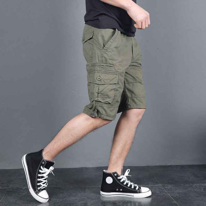 Summer Men's Multi-Pocket Workwear Shorts Small Zipper Shorts Loose Casual Pants Mid-Pants Large Pants with Loose Waist