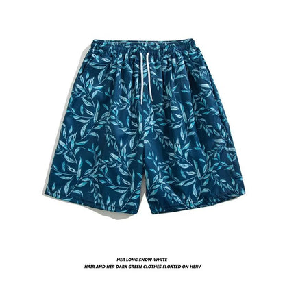 Trendy Hawaiian Beach Shorts for Men, Summer Casual Retro Printed Loose Shorts, Water-Resistant Thin Ice Silk Knee-Length Shorts