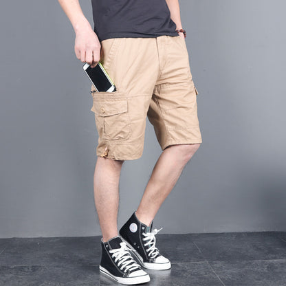 Summer Men's Multi-Pocket Workwear Shorts Small Zipper Shorts Loose Casual Pants Mid-Pants Large Pants with Loose Waist
