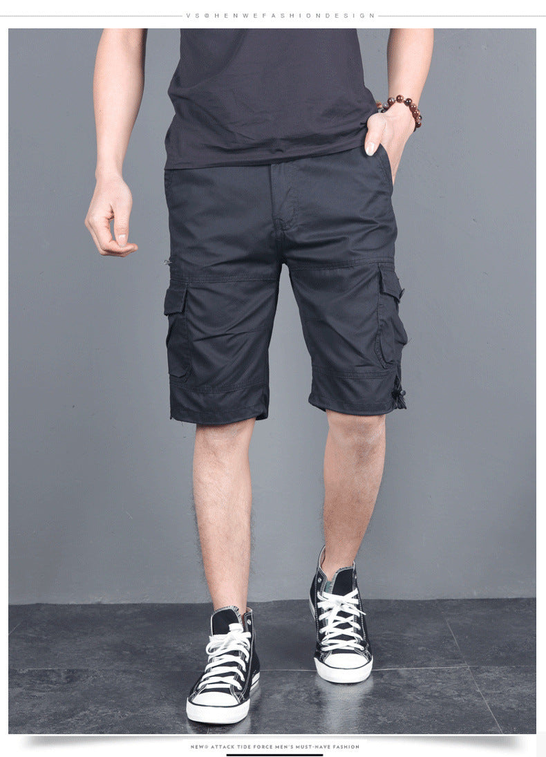 Summer Men's Multi-Pocket Workwear Shorts Small Zipper Shorts Loose Casual Pants Mid-Pants Large Pants with Loose Waist