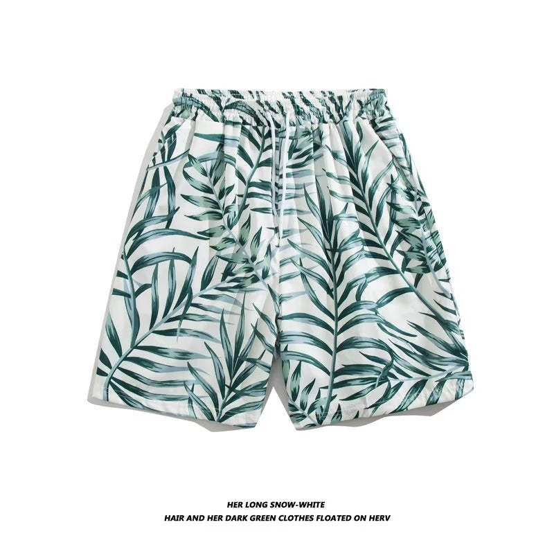 Trendy Hawaiian Beach Shorts for Men, Summer Casual Retro Printed Loose Shorts, Water-Resistant Thin Ice Silk Knee-Length Shorts
