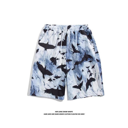 Trendy Hawaiian Beach Shorts for Men, Summer Casual Retro Printed Loose Shorts, Water-Resistant Thin Ice Silk Knee-Length Shorts