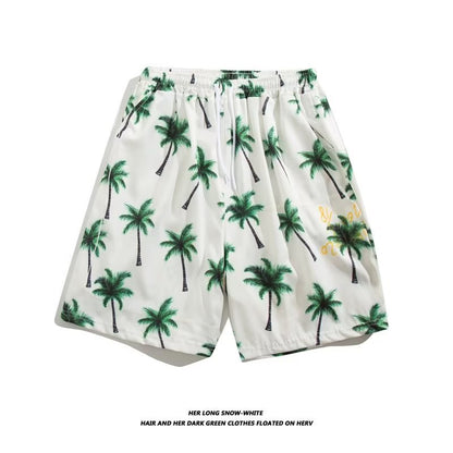Trendy Hawaiian Beach Shorts for Men, Summer Casual Retro Printed Loose Shorts, Water-Resistant Thin Ice Silk Knee-Length Shorts