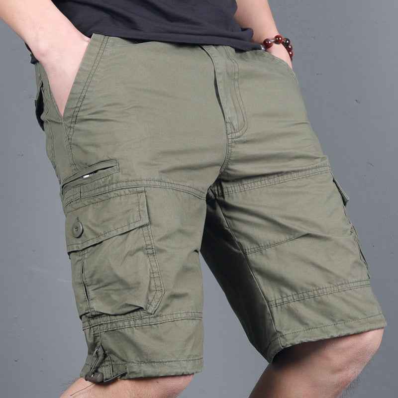 Summer Men's Multi-Pocket Workwear Shorts Small Zipper Shorts Loose Casual Pants Mid-Pants Large Pants with Loose Waist