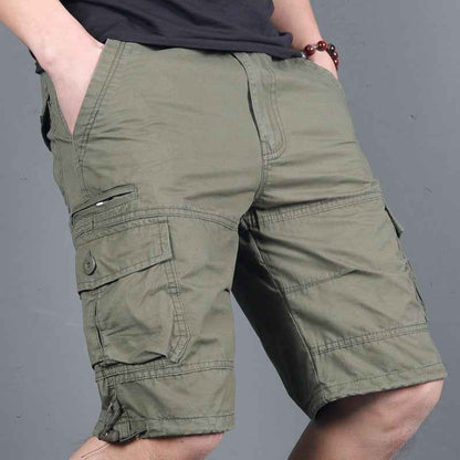 Summer Men's Multi-Pocket Workwear Shorts Small Zipper Shorts Loose Casual Pants Mid-Pants Large Pants with Loose Waist