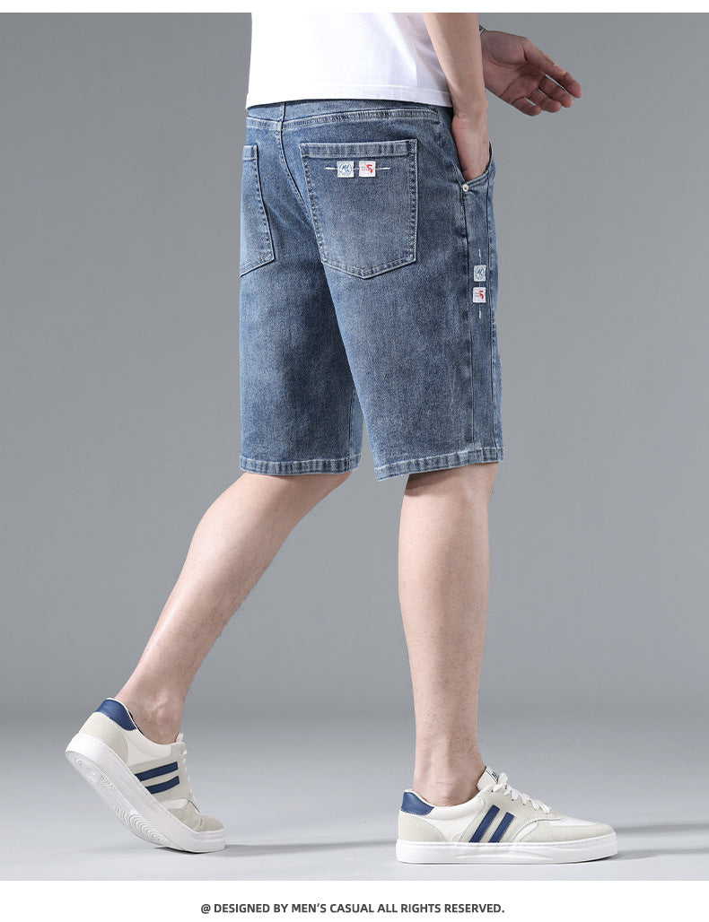Fashionable and Cool Denim Shorts for Men in Summer New Versatile Straight Casual Trendy Brand Design Five-Quarter Pants for Men