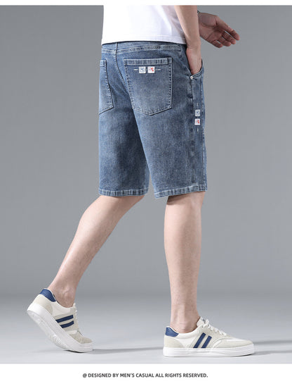 Fashionable and Cool Denim Shorts for Men in Summer New Versatile Straight Casual Trendy Brand Design Five-Quarter Pants for Men