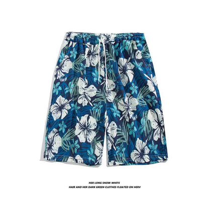 Trendy Hawaiian Beach Shorts for Men, Summer Casual Retro Printed Loose Shorts, Water-Resistant Thin Ice Silk Knee-Length Shorts