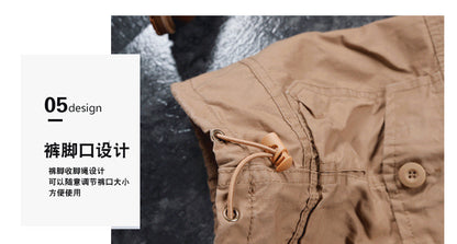 Summer Men's Multi-Pocket Workwear Shorts Small Zipper Shorts Loose Casual Pants Mid-Pants Large Pants with Loose Waist